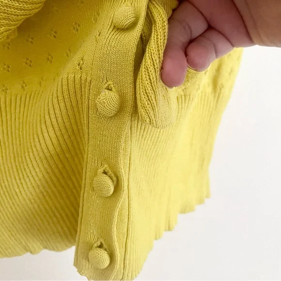 INC International Concepts Chartreuse Ruffled Cropped Silk Blend Cardigan - Picture 4 of 6